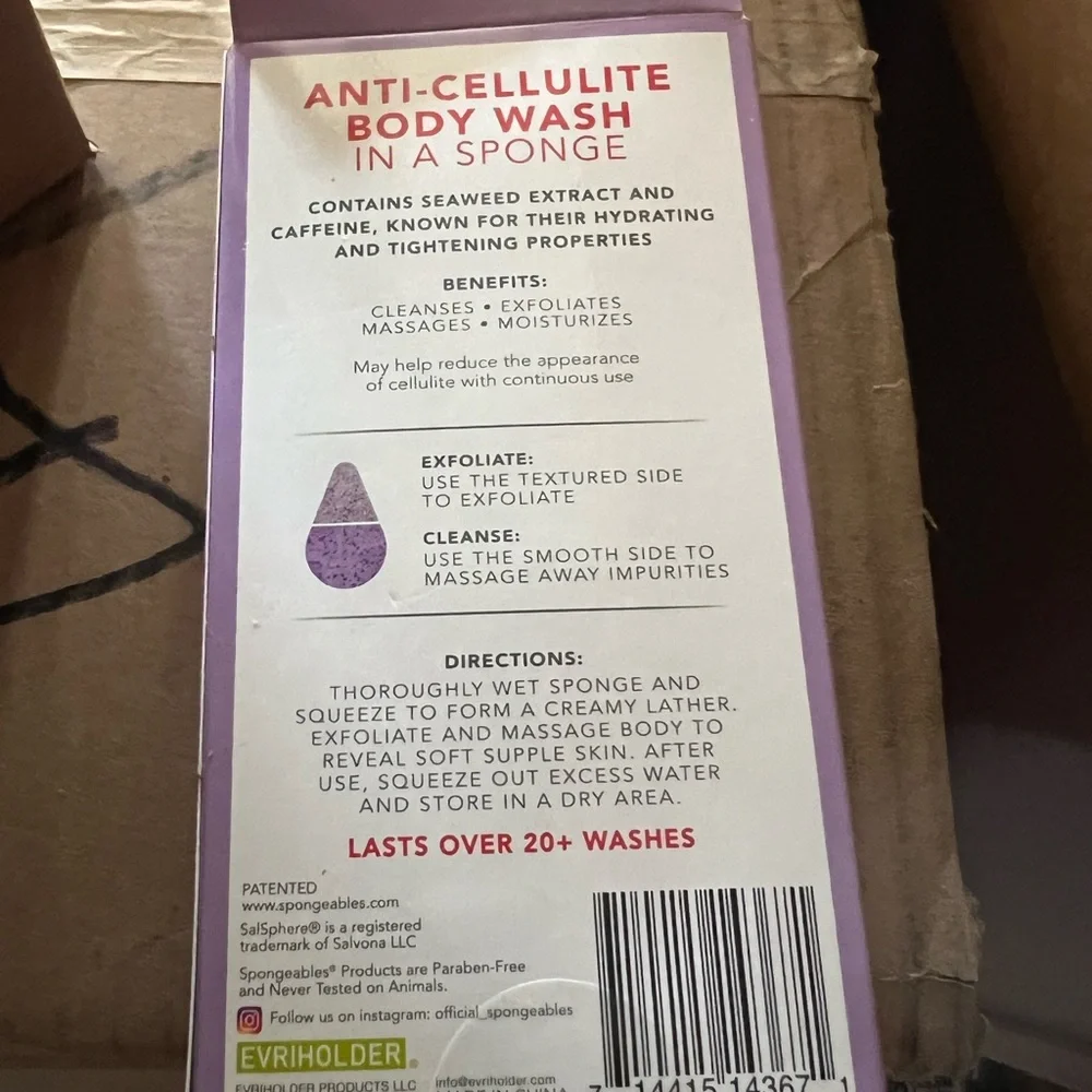 12x PACK -Anti-Cellulite BodyWash in a Sponge - Lavender 20+ washes each